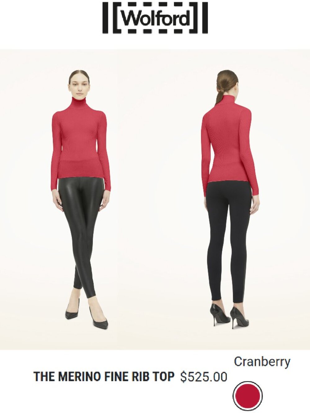 $525 Wolford Merino Fine Rib Turtleneck Washable 100% Virgin Wool Sweater Red